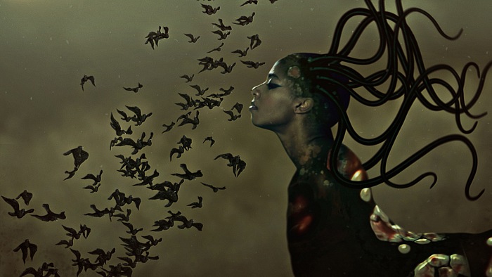 Wangechi Mutu, The End of eating Everything, 2013. Animated color video with sound, 8 minutes, 10 second loop.  Wangechi Mutu. Courtesy the artist and Gladstone Gallery, New York and Brussels