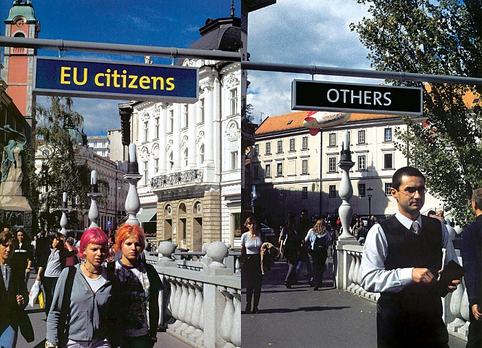 ejla Kameric, EU/Others, 2000. Two lightbox signs, 35x150x30 cm each. Courtesy ejla Kameric and Galerie Tanja Wagner, Berlin