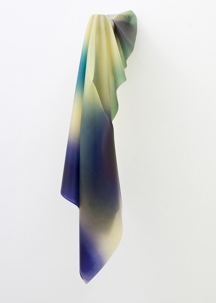Anouk Kruithof, Concealed Matter(s) 04, wall-sculpture, 2016. Surveillance camera bracket arm, flatbed print on latex, 12x25x70 cm.  Anouk Kruithof