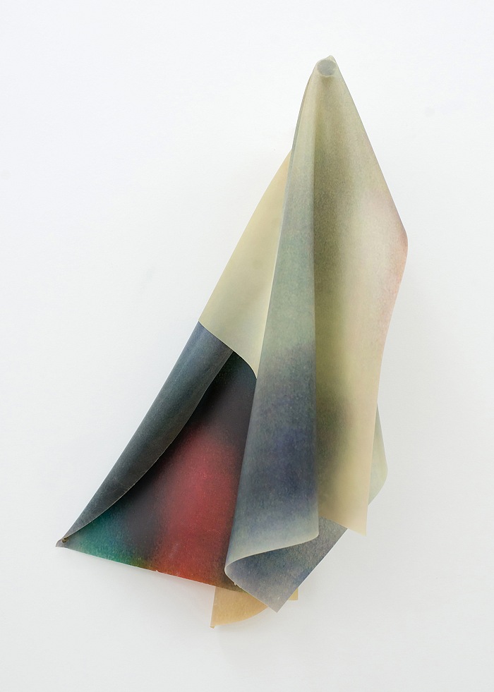 Anouk Kruithof, Concealed Matter(s) 06, wall-sculpture, 2016. Surveillance camera bracket arm, flatbed print on latex, 18x30x50 cm.  Anouk Kruithof