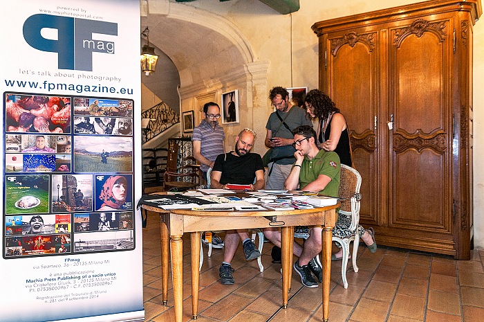 The reception at the entrance of the exhibitions with some of the exhibiting artists during a break.  FPmag