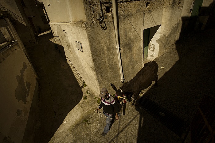 Riace, Italia 2014 Il rientro di Biase con lasino dopo aver effettuato la raccolta differenziata per il paese.  Gianfranco Ferraro.