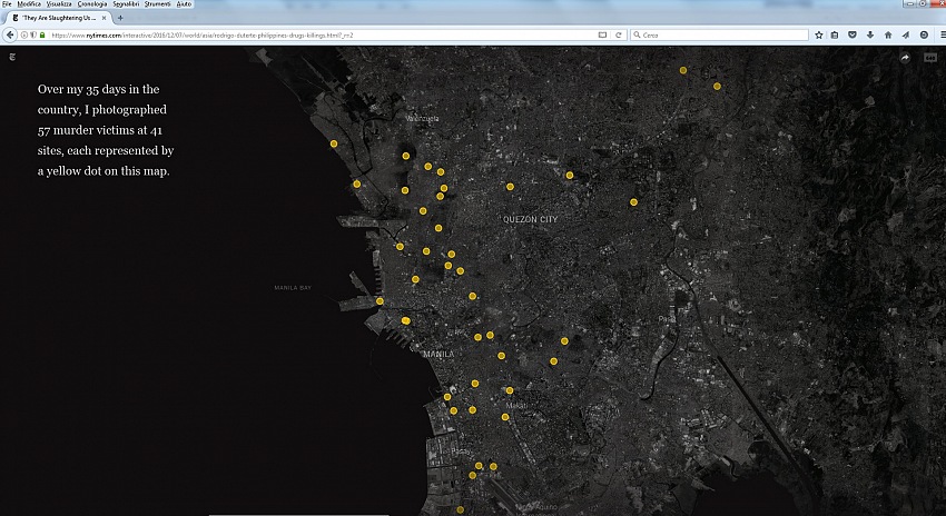 La mappa interattiva a corredo del reportage They Are Slaughtering Us Like Animals di Daniel Berehulak, pubblicato il 7 dicembre 2016 sull'edizione online del The New York Times