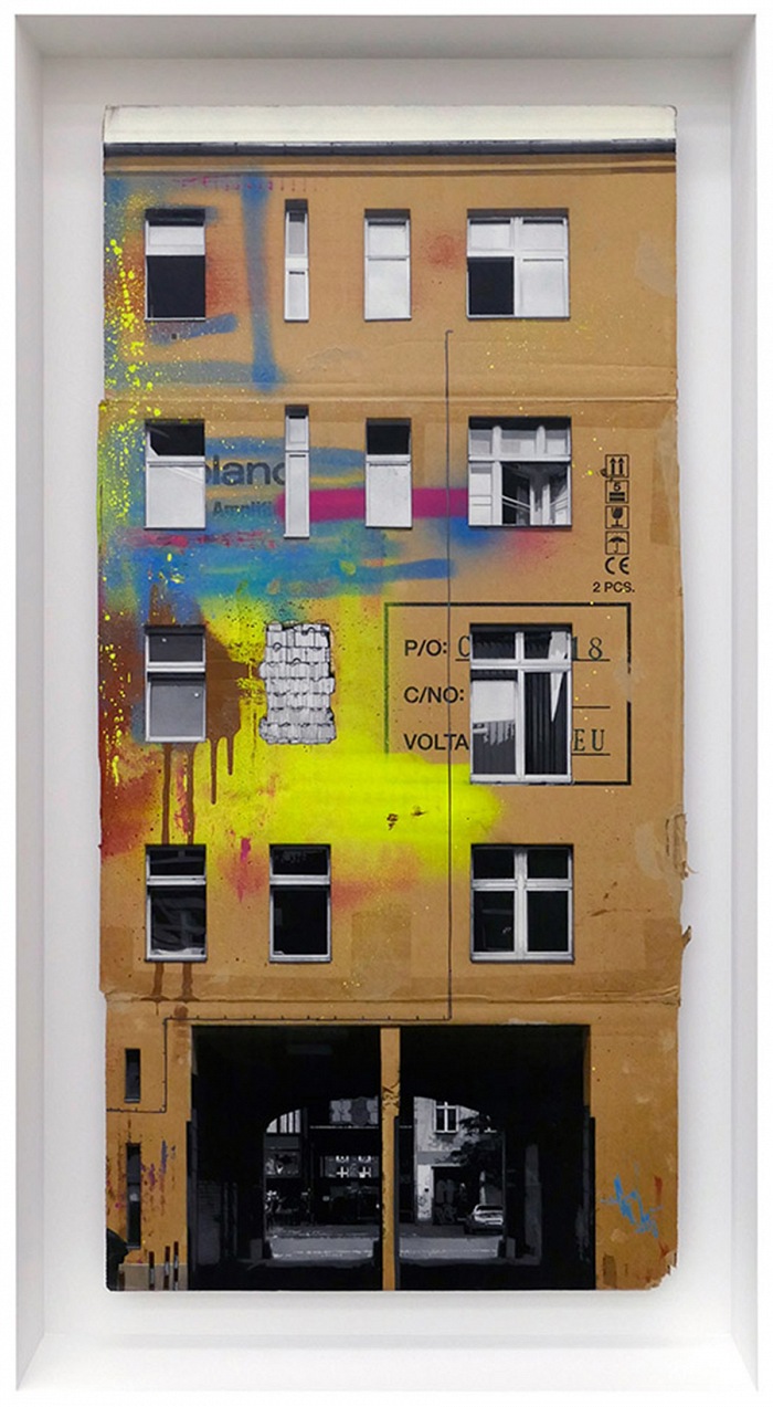 EVOL, Takes Two To Tango, 2017. Spray paint on cardboard, 93x46 cm.  EVOL