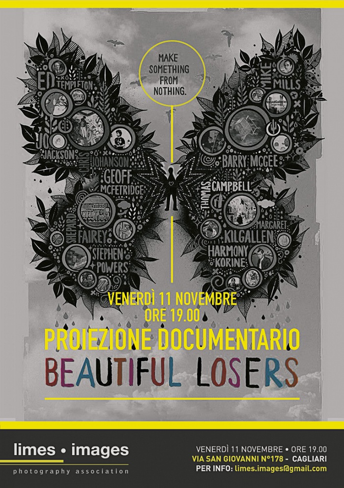 Il manifesto della proiezione di Beautiful Losers di Aaron Rose e Joshua Leonard presso la Limes Gallery di Cagliari.