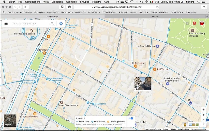 GoogleCards Tutorial. 5 - Le linee azzurre indicano la presenza di una visualizzazione Google Street View. Clicca sulla linea in corrispondenza dell'indirizzo da cui desideri spedire la tua GoogleCard.